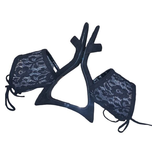 Black Lace Collar Sandal Heels by Midnight Velvet cute dressy women’s Sz 8.5 - Picture 7 of 10